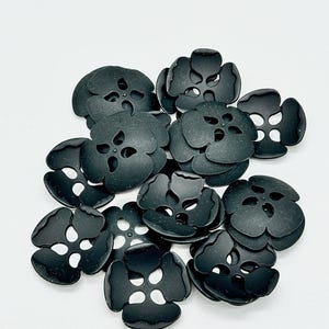 Vintage Matte Black Floral Buttons - 1990s Italian Metal Sewing Supplies