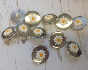 One Package (12 Buttons) Silver with Daisy Shaped Insert Vintage Shank Buttons-C2206 available in several sizes