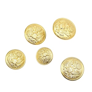 6 Vintage Eagle Crest Buttons: Matte Gold Sewing Embellishments