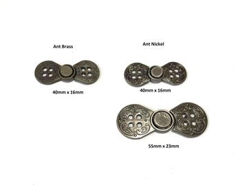 Set of 3 Vintage Steampunk Metal Clasps: Antique Gold & Silver Sewing Supplies