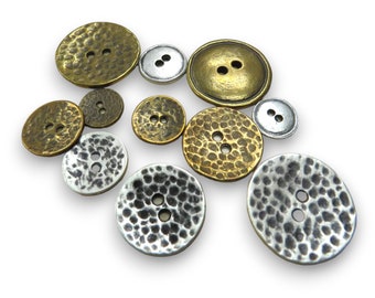 Metal 2-Hole Buttons, Double sided, Vintage Buttons, Ant Gold & Ant Silver Buttons | Style K3326 | 12 Buttons Per Package | Italian Buttons.