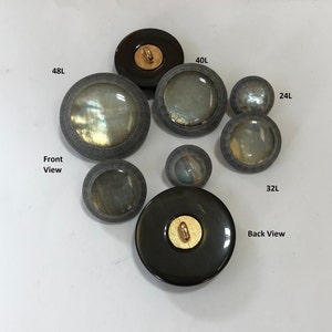 6 Buttons(1 package) Vintage Carved Sloped Edge with Smoke Pearl center and metal shank Button(A7382) available in 4 sizes