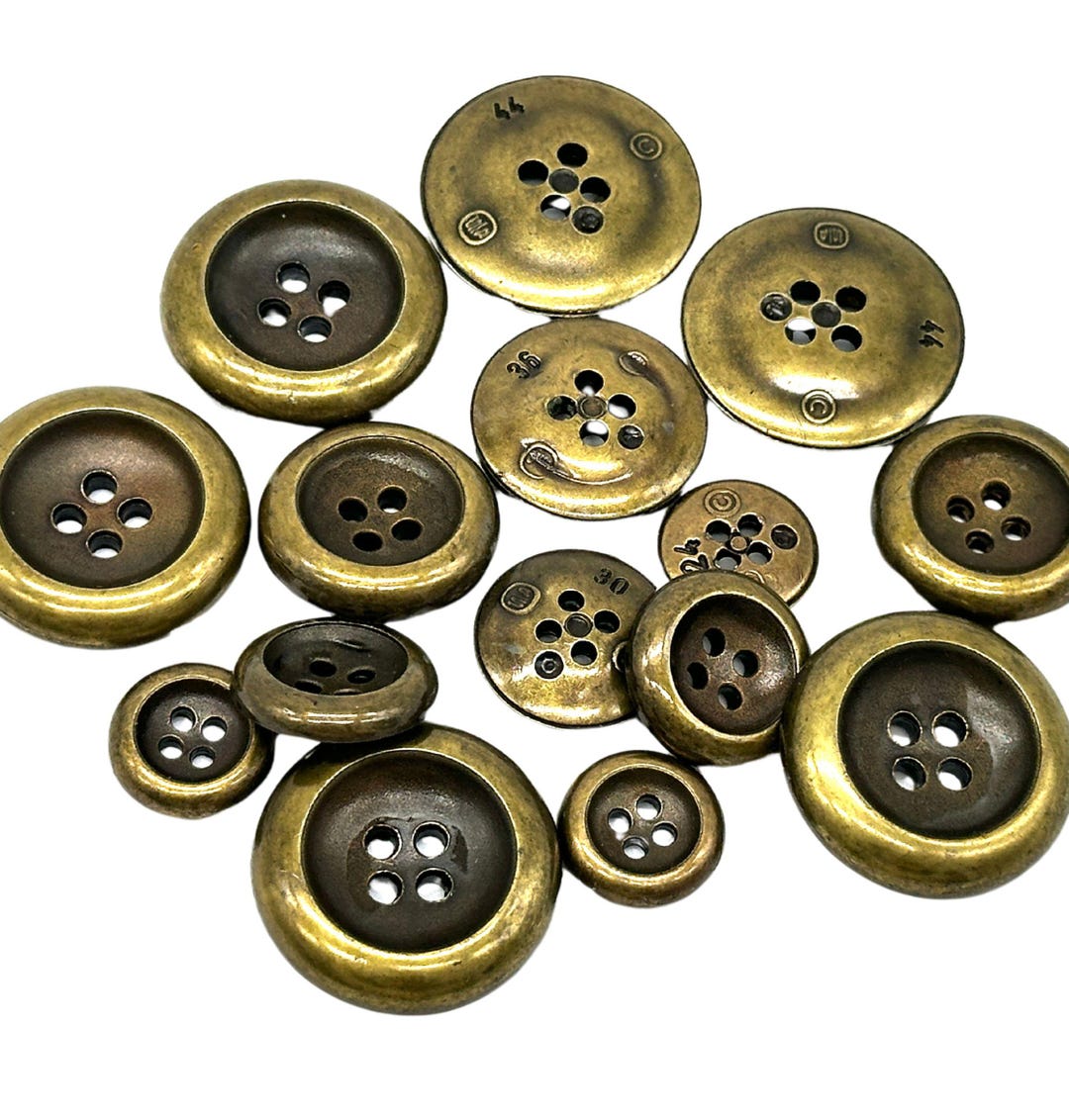 12 Pcs Vintage Antique Brass 4-hole Metal Buttons in Multiple Sizes ...