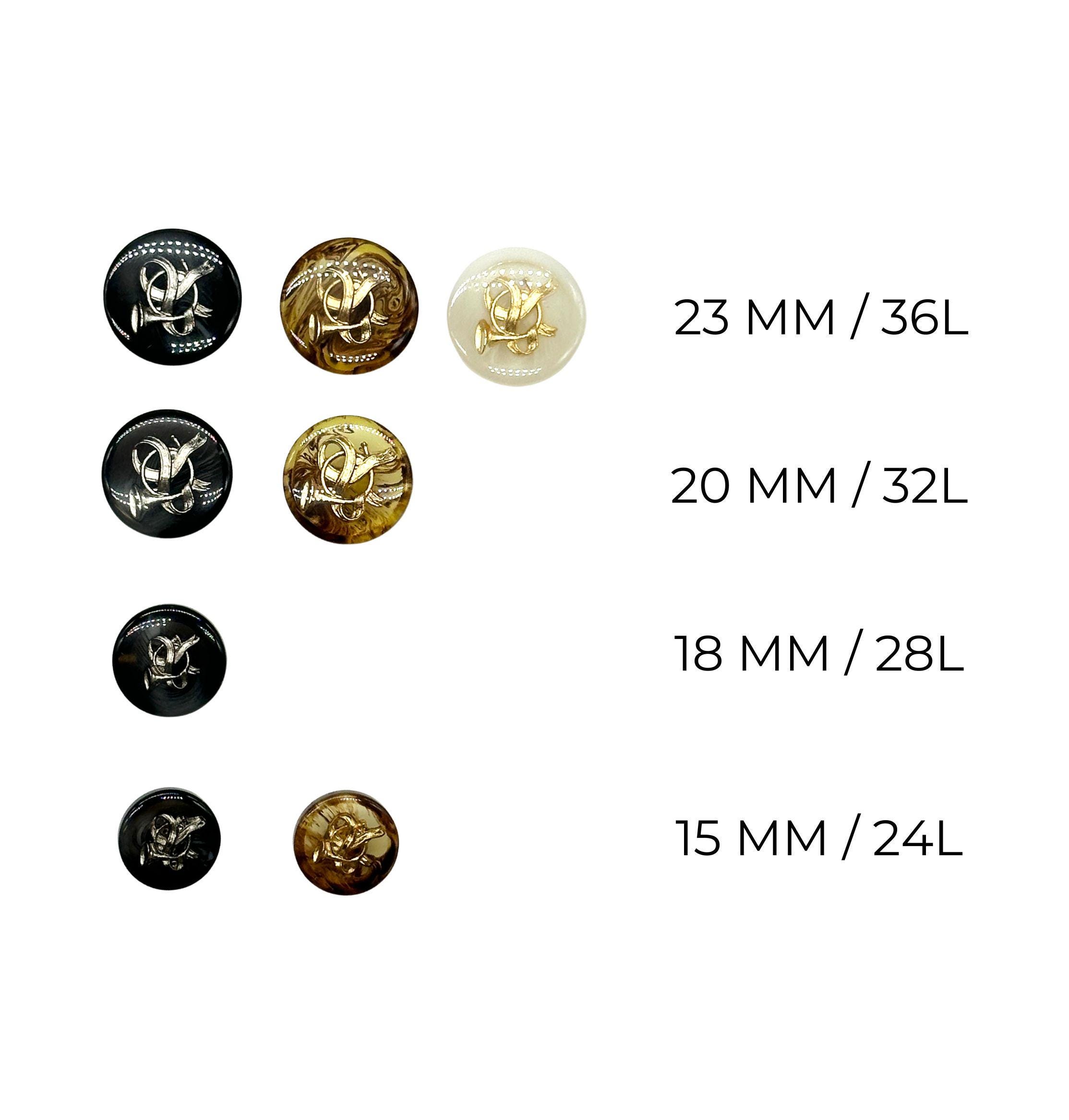6 Pcs Vintage Bugle Horn Epoxy Shank Buttons - Gold & Silver