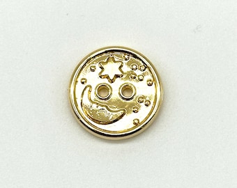 ヴィンテージ風ゴールドの月と星のボタン12個：天体モチーフの裁縫用品