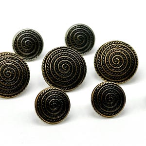 12 Vintage Coiled Rope Shank Buttons: Antique Brass or Silver, Made in ...