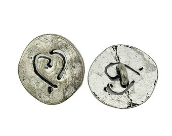 12 Vintage Antique Silver Buttons: Broken Heart Shank, 20mm