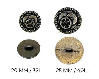 Vintage Steampunk Gear Buttons: Antique Silver/brass Shank