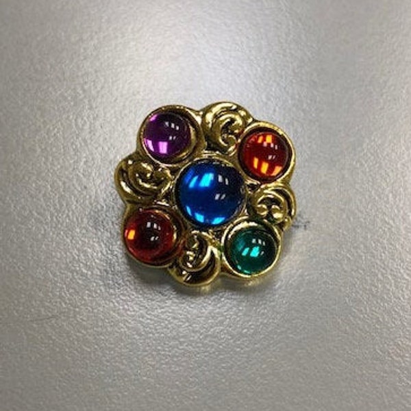 One Package (6 Buttons) Gold with multi colors acrylic stones, Art Deco Vintage Shank Buttons K3124 Several Sizes Available