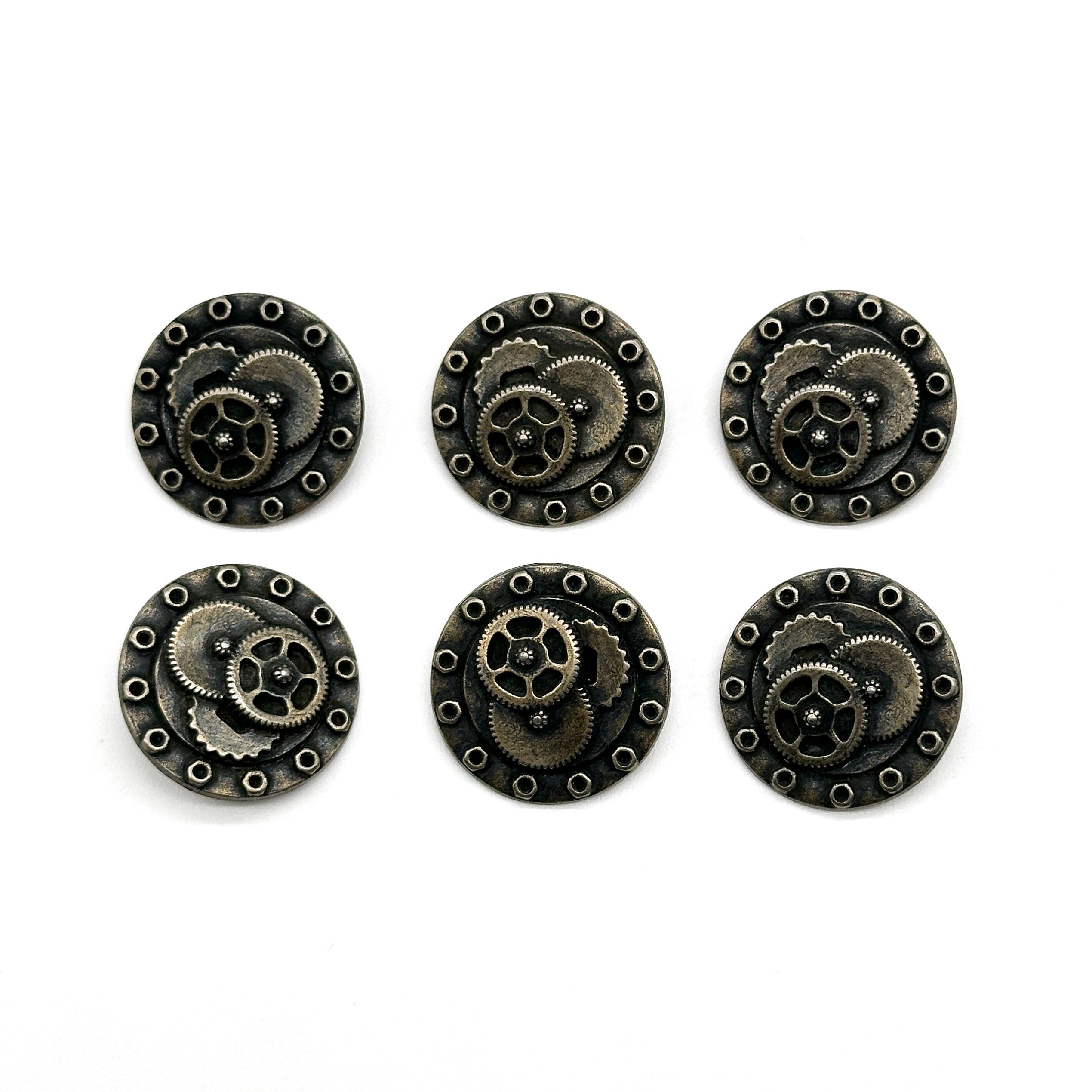 One Package (6 Buttons) Steampunk Gears and Bolts Antique