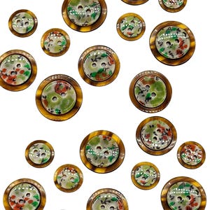 12 Pcs Vintage Tortoise color Floral Epoxy 2 Hole Buttons | 1990s France | Decorative Buttons for Jackets, Dresses and more | (A6198)