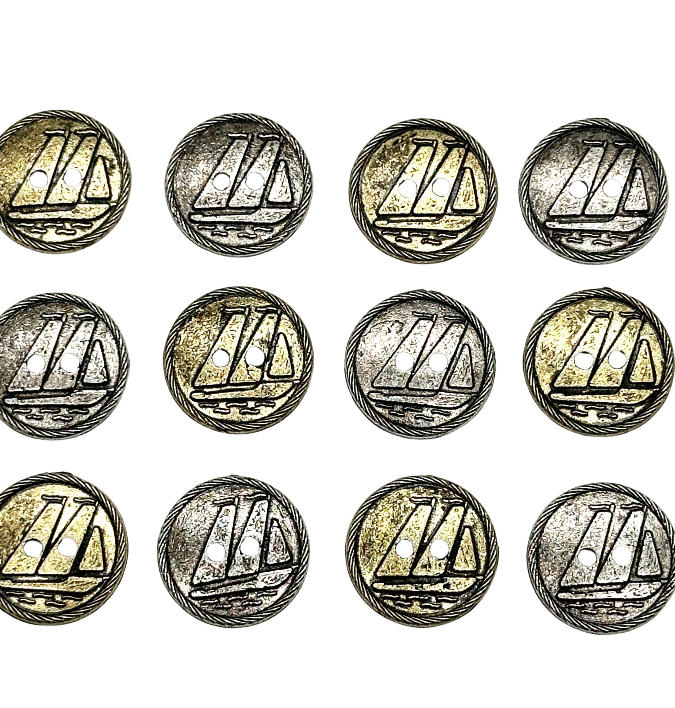 Vintage Sailboat Buttons: Gold & Silver Metal Novelty Buttons (set