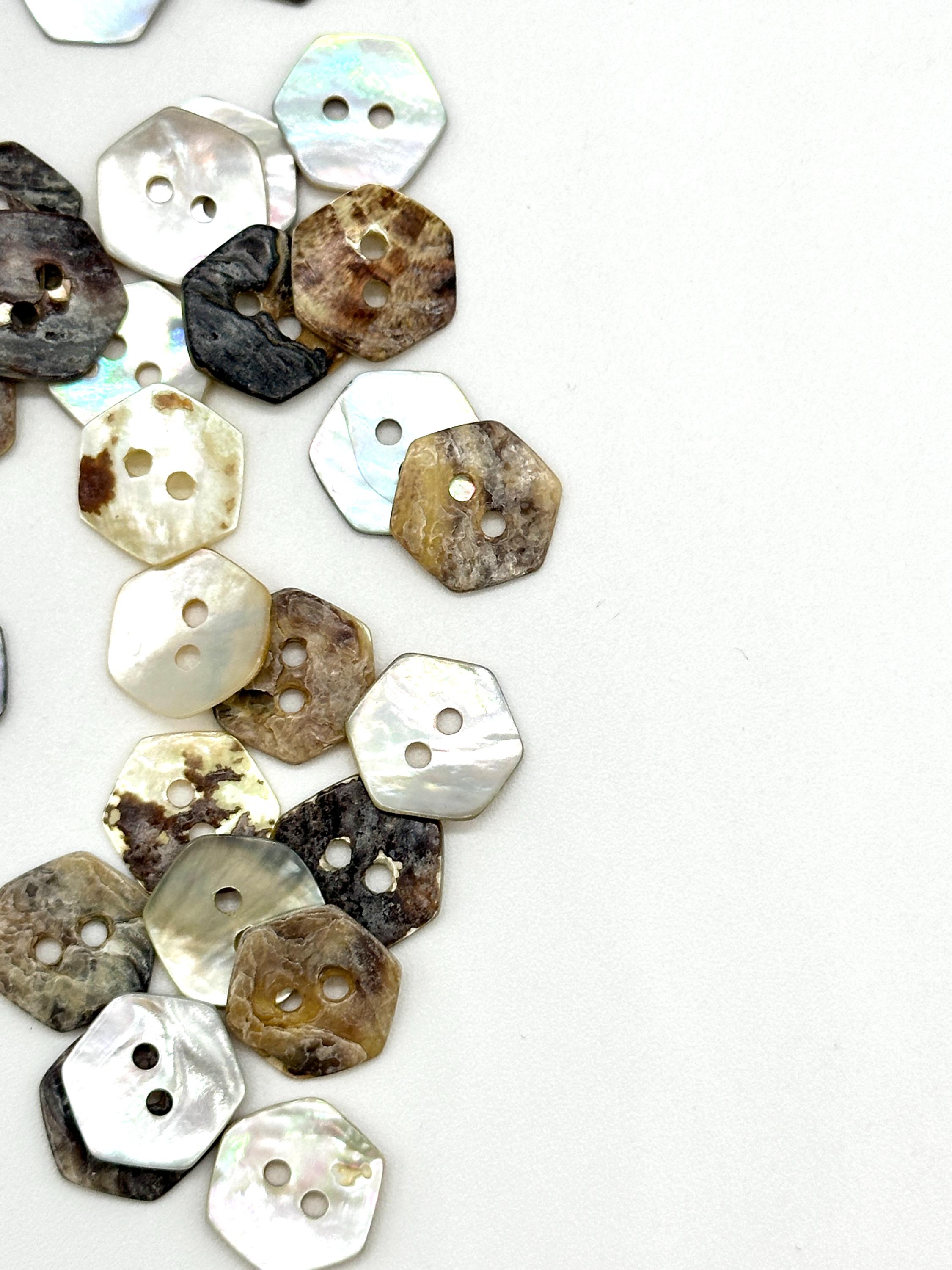 12 Pcs Vintage Mother of Pearl Shell Buttons: Hexagon Sewing Buttons - Etsy
