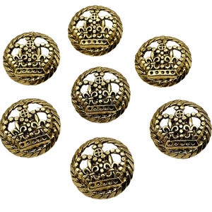 12 Vintage Royal Crown Buttons: Antique Gold Fleur De Lis Shank Buttons