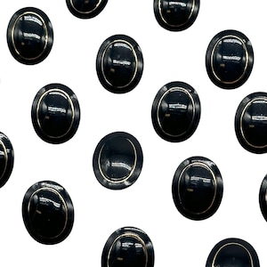 Vintage Black & Gold Oblong Shank Buttons: Elegant Sewing Supplies (Set of 6)