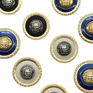 12 個 ヴィンテージ ライオンヘッド シャンク ボタン ゴールド ブラック ブルー ホワイト ラウンド 装飾 21 mm 23 mm | コート、ジャケット、シャツ用ボタン | (k3858)