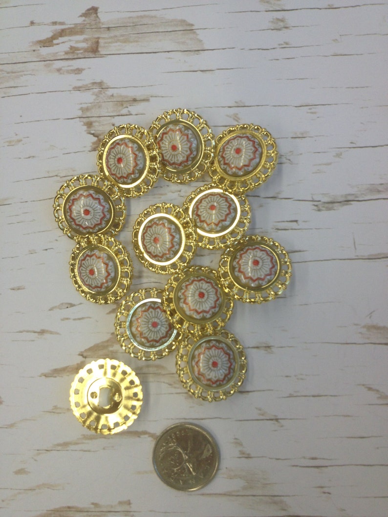 Gold or Silver Rim with Color Insert Vintage Shank Buttons C3928 One Package 12 Buttons