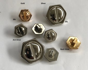 1 Dozen(1 package) Vintage "Hexagon" shape with Screw Head ABS Plated Shank Buttons 6189 available in various colors and sizes