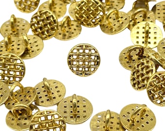 Vintage Gold Basket Weave Shank Buttons: 12.5mm Metal Sewing Buttons (12 pcs)