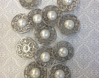 1 Dozen Vintage "Baroque Pattern Frame with Pearl Insert" Shank Buttons(C2608) available in several sizes