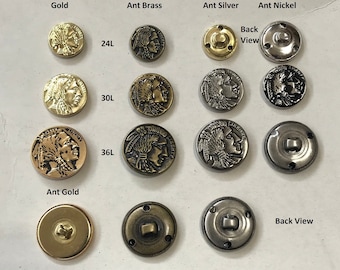 1 Dozen(1 package) Vintage "Indian Head Coin" Liberty Metal Shank Buttons - K395 available is various colorways and sizes