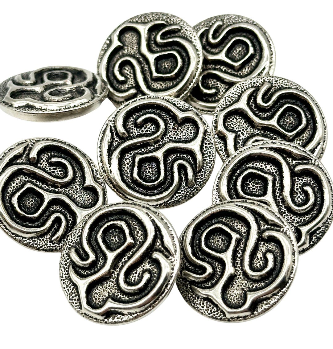 12 Pcs Vintage Raised Symbol Pattern Shank Buttons | Antique