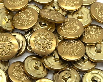 Vintage Gold Coat of Arms Shank Buttons: 20mm Sewing Embellishments (12 Pcs)