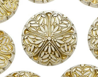 Vintage Gold Floral Etched Shank Buttons: Clear Nylon Sewing Buttons (Set of 6)