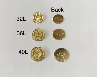 6 Buttons(1 package)Vintage "Coat of Arms and Branch" Textured Gold color Metal Shank Buttons K3896 available in 3 sizes