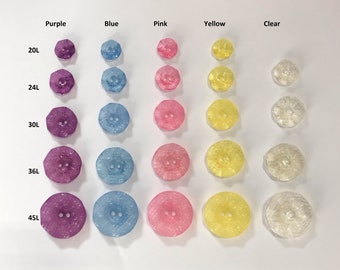 One Package(12 Buttons) Vintage "Raised Textured Flower" Translucent 2 hole Buttons-A7001 from the 1980's and in various sizes and colors