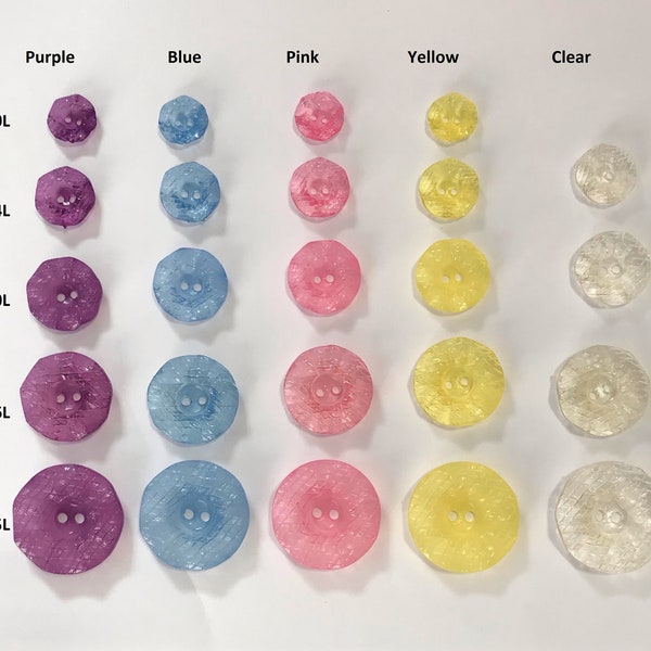 One Package(12 Buttons) Vintage "Raised Textured Flower" Translucent 2 hole Buttons-A7001 from the 1980's and in various sizes and colors