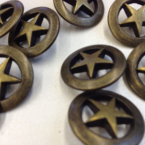 Sets of Exquisite Antique Brass Star Buttons in Two Sizes, Made in France 