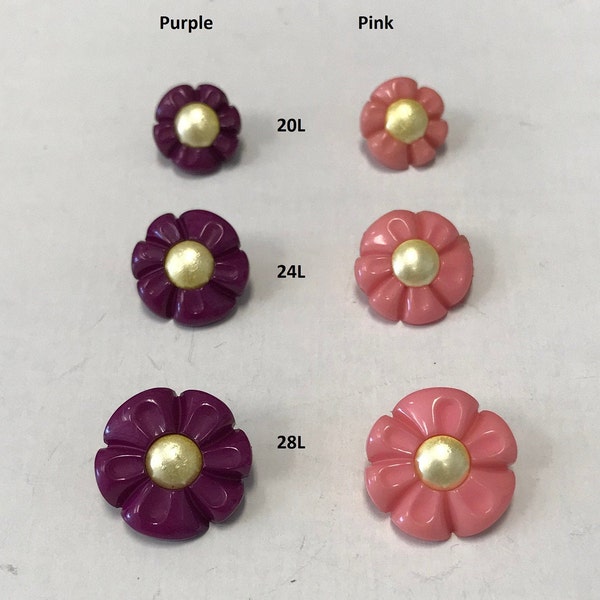 One Package (6 Buttons) Purple or Pink with Gold Sprayed Pearl center - Daisy Shaped Vintage Shank Buttons-C1653D