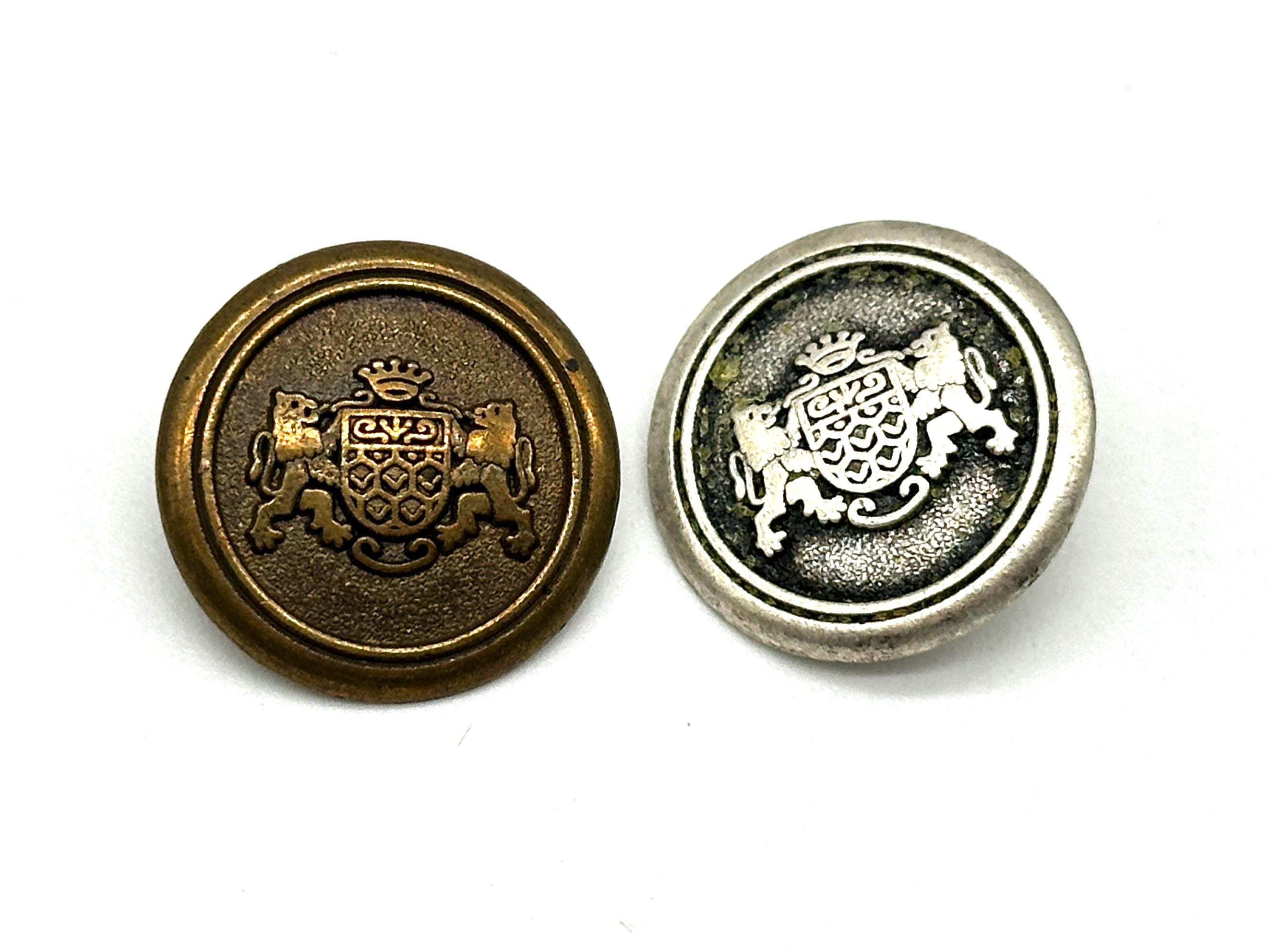 12 Pcs Vintage Royal Coat of Arms Shank Buttons Antique Silver