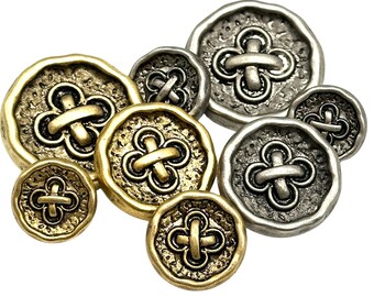 Vintage Laced Shank Buttons: Antique Silver & Gold Metal, Set of 12