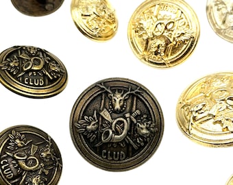 6 Vintage Coat of Arms Shank Buttons: Italian Metal Sewing Embellishments