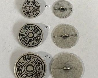 1 Dozen(1 package) Vintage Native American Art Inspired Antique Silver  Metal Shank Buttons. K4253 available in several size