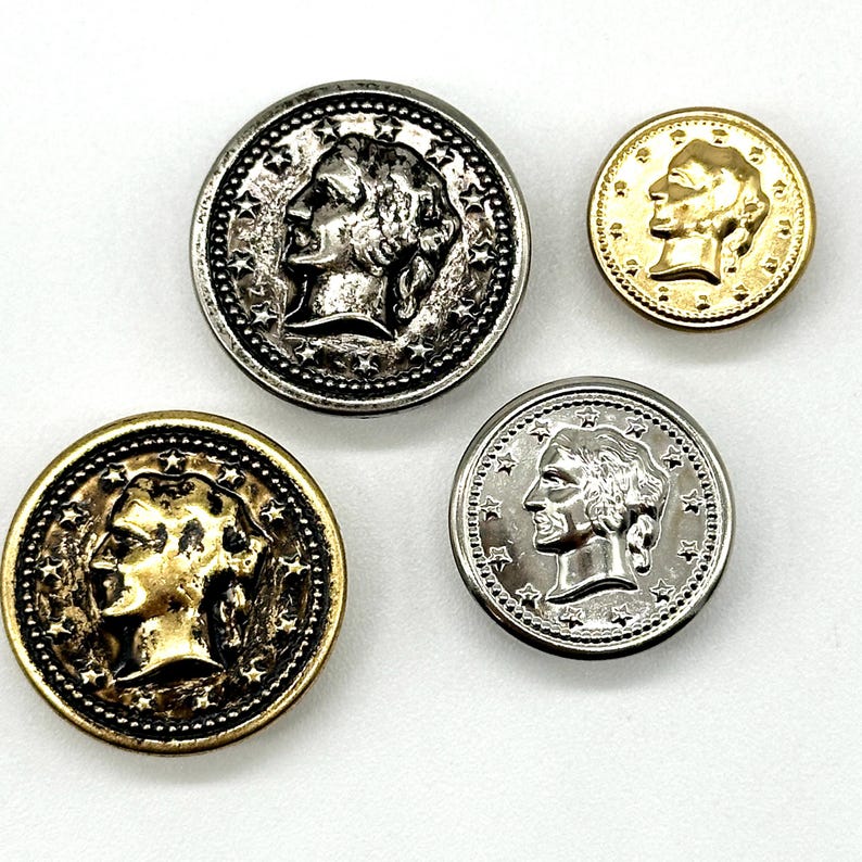 12 Vintage Liberty Coin Buttons: Antique Gold & Silver Metal Shank - Etsy