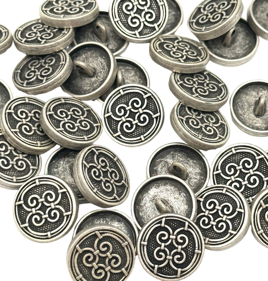 Silver Neck Button Antique Silver Knot Shank Buttons: 12 Pcs Vintage Metal Buttons (17.8mm ...
