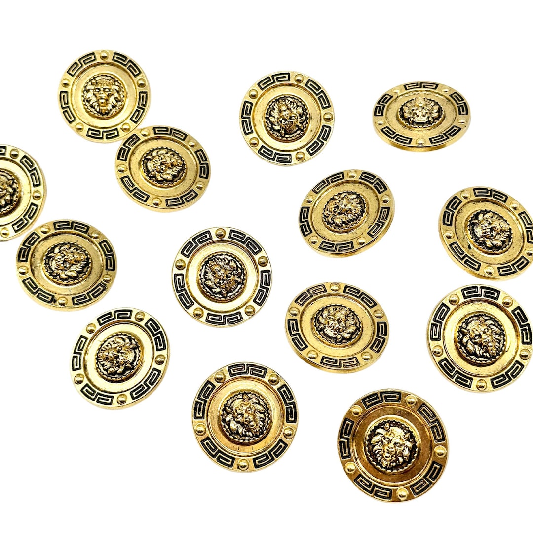 12 Vintage Lion Face Shank Buttons: Antique Gold & Silver Greek Key - Etsy