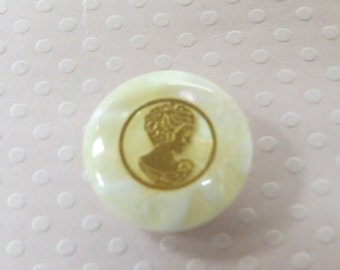 1 Dozen Vintage "Pearl with Gold Cameo  Insert Vintage Shank Buttons C2493 Several Sizes Available.