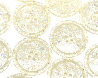 Lot De 10 Boutons Transparents Vintage à Paillettes - 1,2 Cm De Diamètre - Occasion