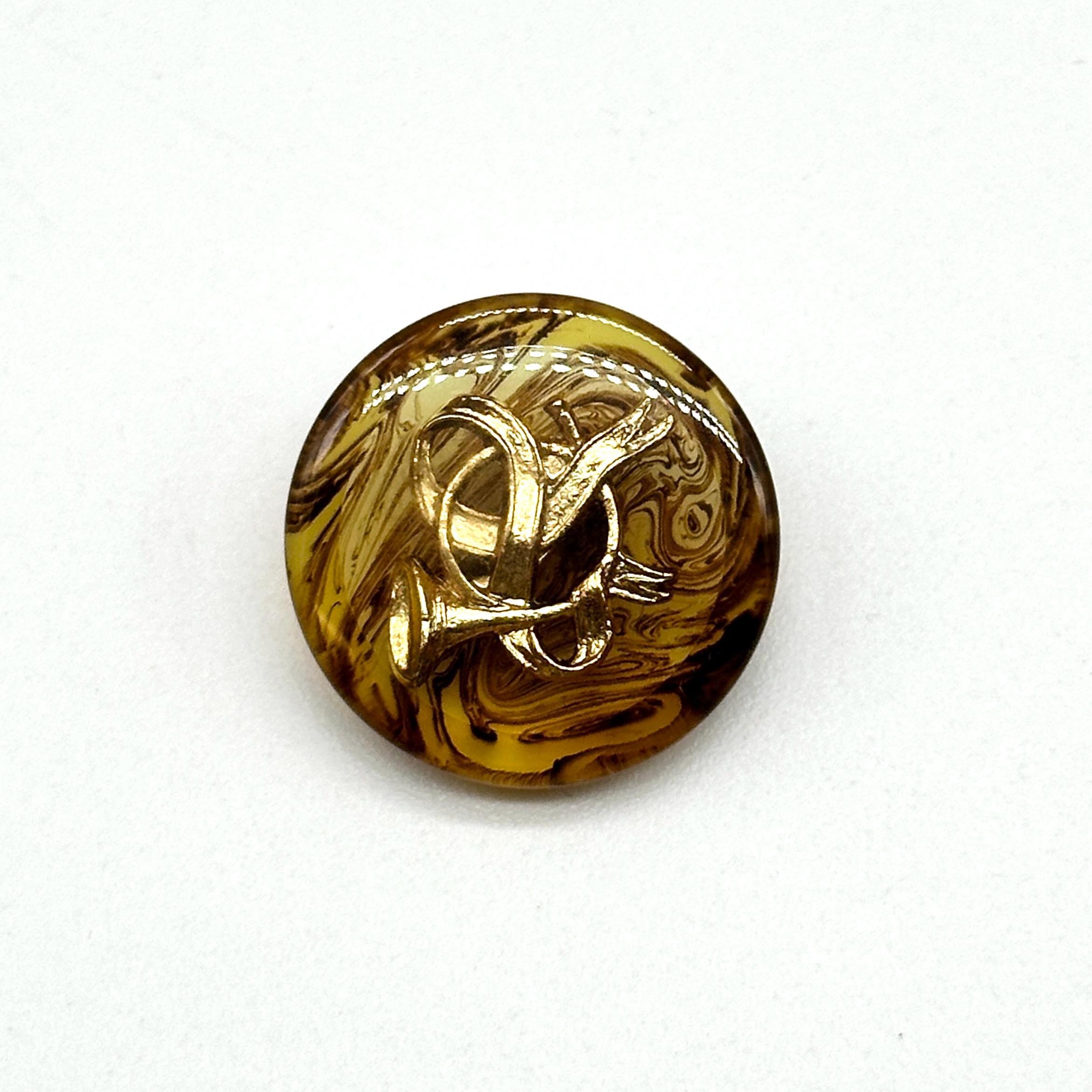 6 Pcs Vintage Bugle Horn Epoxy Shank Buttons - Gold & Silver