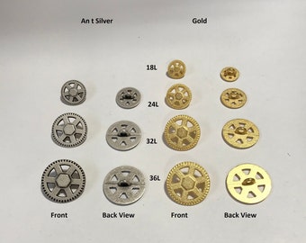 One Package (12 Buttons) Vintage "Steampunk Gear" Shaped  Meatl Shank Buttons K4118 available in 2 colorways and 4 sizes