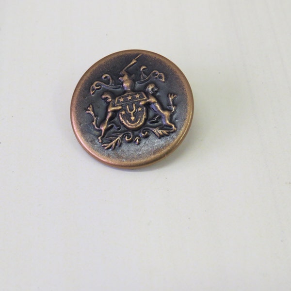 1 Dozen Coat of Arms Patterned  Ant. Brass Vintage Shank Buttons (6430-45)