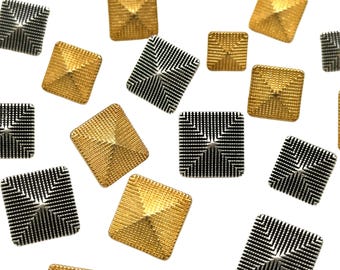Vintage Pyramid Shank Buttons: Matte Gold or Antique Silver, Set of 12