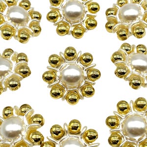6 Pcs Vintage Gold Metal Shank Buttons with Faux Pearl Domed Insert | Decorative Buttons | Antique Sewing Buttons in Multiple Sizes (C3004)