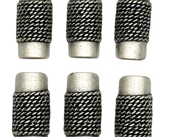 Vintage Antique Silver Metal Shank Buttons: Rope Pattern, 6 pcs