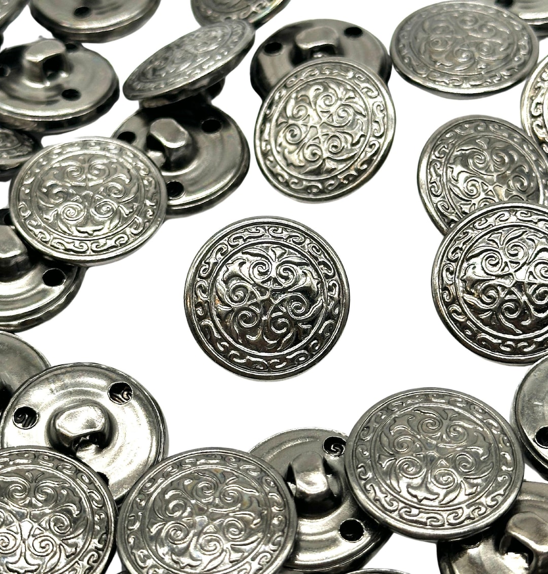 Vintage Pewter Scrollwork Shank Buttons: 19mm Metal Sewing Buttons