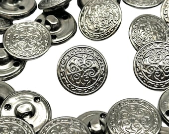 Vintage Pewter Scrollwork Shank Buttons: 19mm Metal Sewing Buttons (Set of 12)